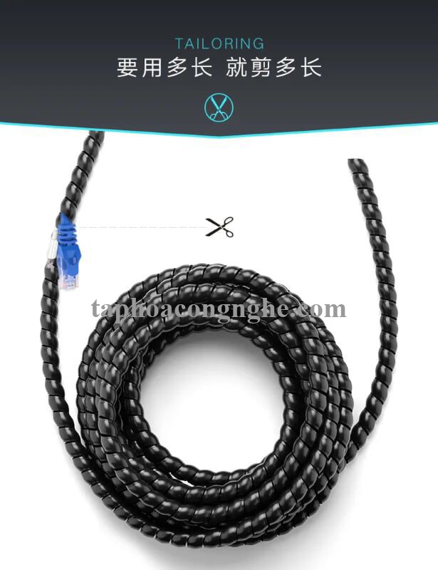 Ugreen 30821 5M Size 10mm màu Đen Dây ống xoắn PE bảo vệ cáp cao cấp LP122 30030821